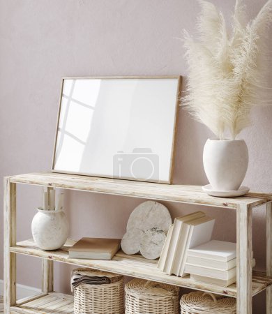 Photo for Mockup frame in farmhouse living room interior, 3d render - Royalty Free Image
