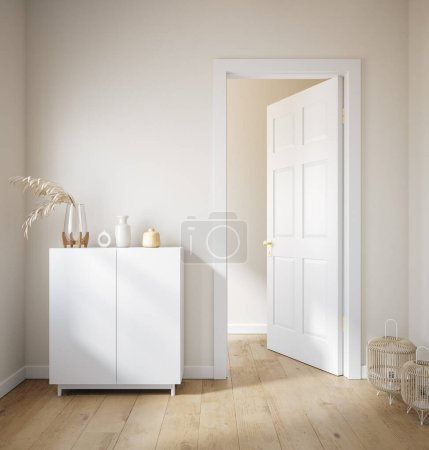 Photo for Minimalist contemporary interior in pastel colors, wall mockup, 3d render - Royalty Free Image