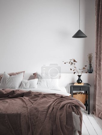 Photo for Home mockup, Coastal boho style bedroom interior background, 3d render - Royalty Free Image