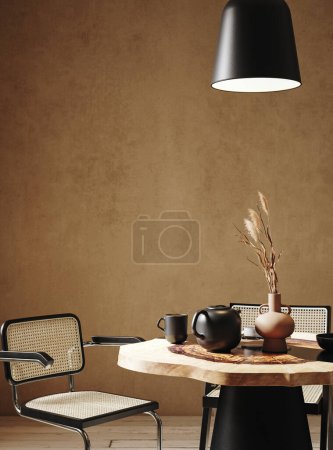 Photo for Contemporary nomadic home interior background, blank wall mockup, 3d render - Royalty Free Image