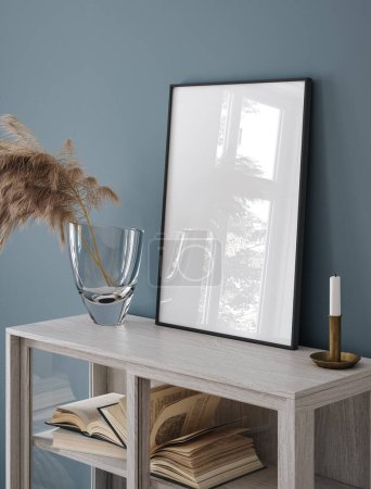 Photo for Mockup frame close up in living room interior background, 3d render - Royalty Free Image