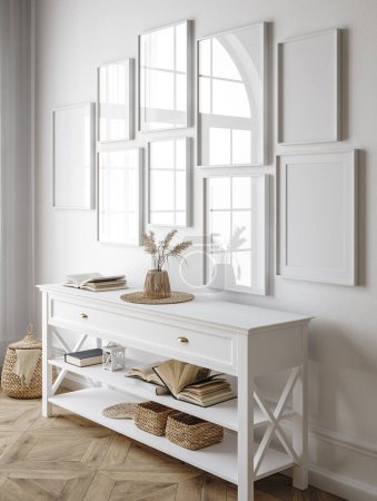 Photo for Mockup frame in Scandinavian living room interior, 3d render - Royalty Free Image