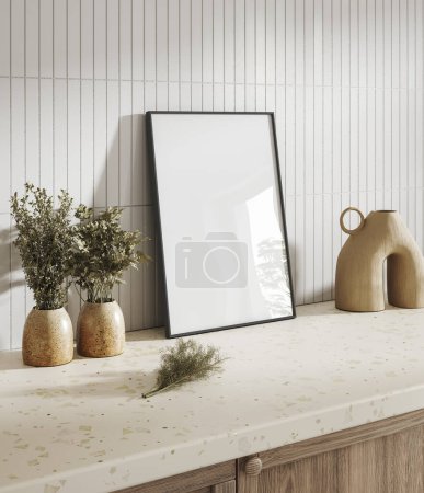 Photo for Mock up poster frame in kitchen interior, Farmhouse style, 3d render - Royalty Free Image