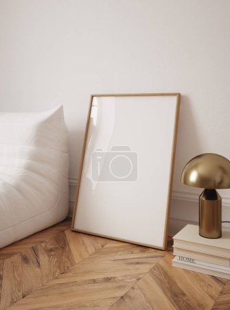 Foto de Inicio maqueta, habitación en colores pastel claro, fondo interior de estilo escandi-boho, 3d render - Imagen libre de derechos