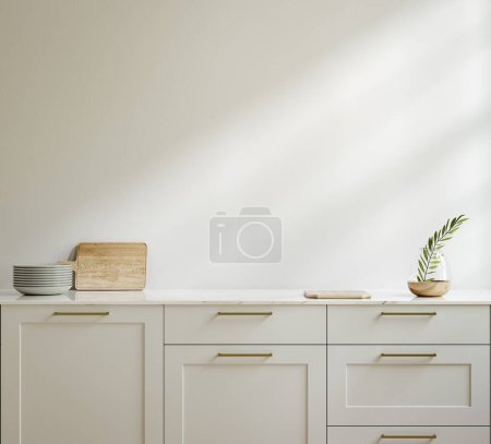 Téléchargez les photos : Modélisation de la maison, intérieur de la cuisine dans un style scandinave, rendu 3D - en image libre de droit