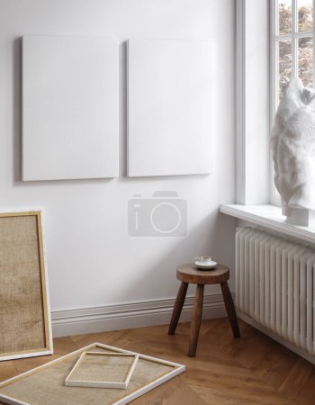 Photo for Canvas mockup in modern art studio, 3d render - Royalty Free Image