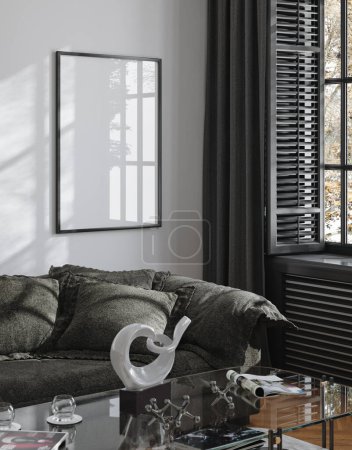 Foto de Moderno oscuro fondo interior del hogar, marco de la maqueta, 3d render - Imagen libre de derechos