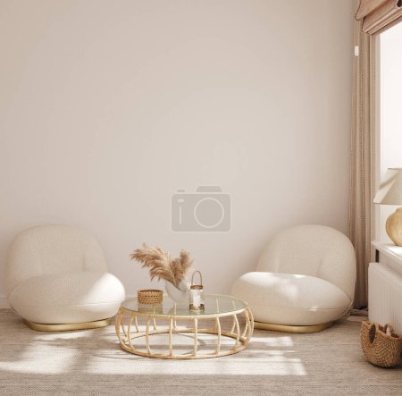 Photo for Cozy light home interior mock-up in pastel colors, 3d render - Royalty Free Image
