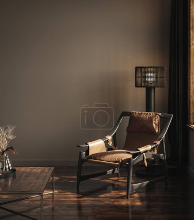 Photo for Home mockup, modern dark home interior background, 3d render - Royalty Free Image