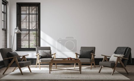 Foto de Sala de estar interior, maqueta de pared, 3d render - Imagen libre de derechos