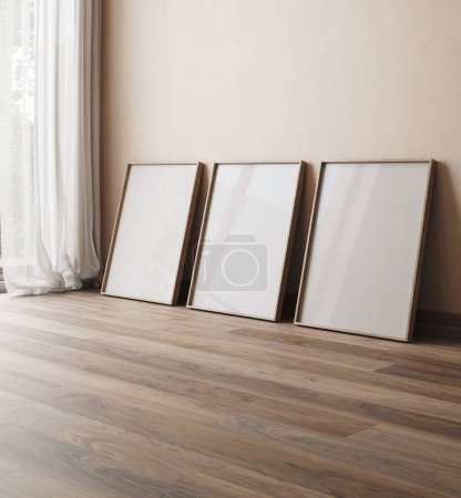 Photo for Three wooden frame mockup A (ISO) ratio in a room, 3d render - Royalty Free Image