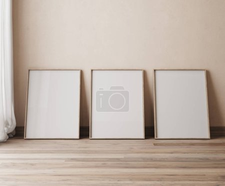 Foto de Tres marco de madera maqueta A (ISO) relación en una habitación, 3d render - Imagen libre de derechos