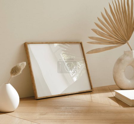 Photo for Mock up frame close up in home interior background, Boho style, 3d render - Royalty Free Image