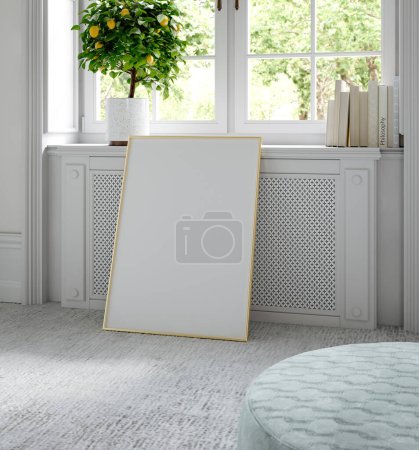 Photo for Cozy home interior with frame mockup, 3d render - Royalty Free Image