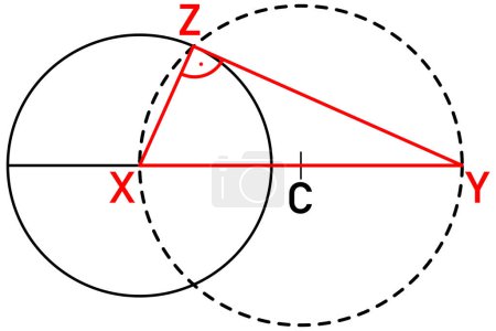 Téléchargez les illustrations : Représentation graphique de la construction d'un triangle droit en utilisant le cercle de Thalet - en licence libre de droit