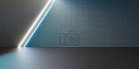 Téléchargez les photos : Fond de réflexion de rayonnement Scène vide Technologie néons et lasers Illustration 3D du showroom moderne - en image libre de droit