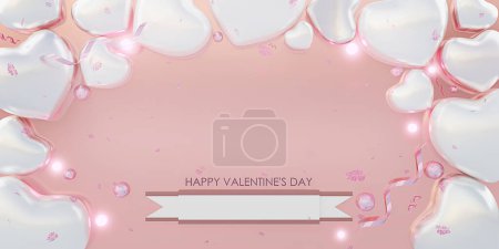 Foto de Valentine background in soft tones with label sweet heart 3d illustration - Imagen libre de derechos