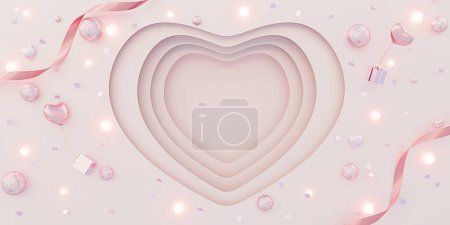 Foto de Valentine background in soft tones Paper cut art Sweet heart 3D illustration - Imagen libre de derechos