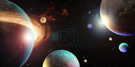 Téléchargez les photos : Nébuleuse spatiale profonde et galaxies galaxies et étoiles l'univers est plein d'étoiles Illustration 3D - en image libre de droit