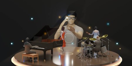 Téléchargez les photos : Metaverse Virtual Reality VR Glasses Avatars de concert Metaverse et performances musicales en ligne grâce aux lunettes AR Illustration 3D - en image libre de droit