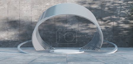 Photo for Round Podium Great Hall Dome Showroom Cement Ring Old cement wall Round room Arch 3D illustration - Royalty Free Image