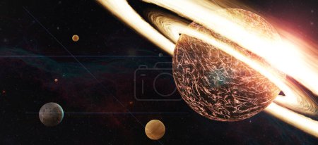 Photo for Big stars with light rings Deep space nebula and galaxy Galaxy and stars Deep space Starry universe 3d illustration - Royalty Free Image
