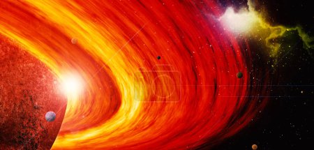 Foto de Grandes estrellas con anillos de luz Nebulosa espacial profunda y galaxia Galaxia y estrellas Espacio profundo Universo estrellado 3d ilustración - Imagen libre de derechos