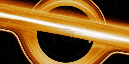 Foto de Un agujero negro emite radiación Hawking de cerca El horizonte de eventos de un agujero negro Campo de gravedad trenzado El tiempo se dobla Quasar Gravedad warp El espacio-tiempo es curvado Fondo cósmico Ilustración 3D - Imagen libre de derechos