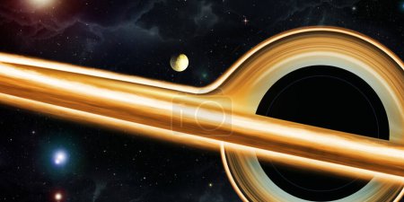 Photo for A black hole emits close up Hawking radiation The event horizon of a black hole Twisted gravity field Time is bent Quasar Gravity warp Spacetime is curved Cosmic background 3d illustration - Royalty Free Image