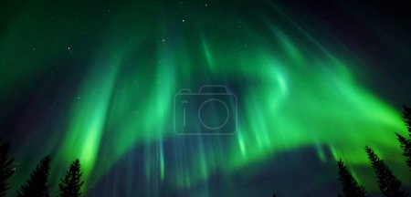 Téléchargez les photos : Aurore Aurore Feu vert dans le ciel Norvège Pôle Nord Illustration 3D - en image libre de droit