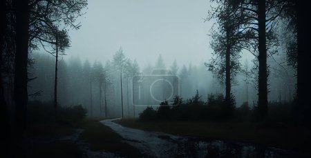 Photo for Path in the forest on a rainy day Mysterious wet forest remote countryside - Royalty Free Image