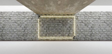sala cuadrada y pared marco de letrero de neón cuadrado letrero de neón en cemento pared láser letrero de luz pared láser luz fondo moderno Copiar espacio Ilustración 3D