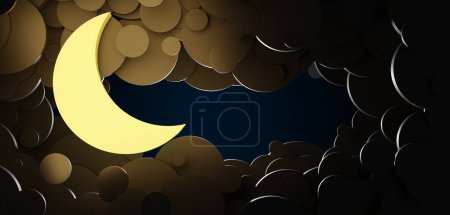 Téléchargez les photos : La lune dans un ciel nuageux Illustration 3D - en image libre de droit