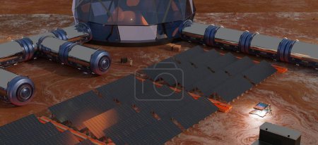Settlement on Mars Creating extraterrestrial energy 3D illustration
