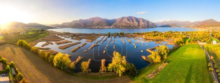 Panoramic view of the National Reserve of Peat Bogs of lake Iseo, Franciacorta, Lombardy, Italy