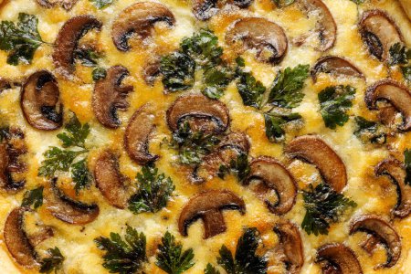 Photo for Macro filling on mushroom quiche. Delicious vegetarian food - Royalty Free Image