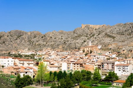 Photo for Small monumental town, called Castellote, located on a mountain, Spain, Aragon, Teruel, Maestrazgo - Royalty Free Image