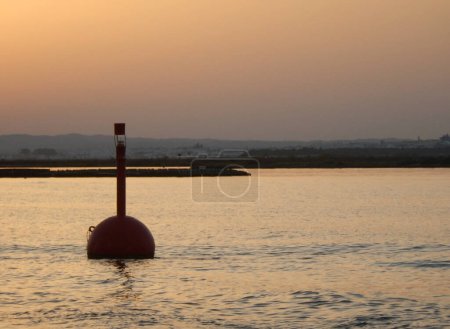 Red signaling buoy submerged in the sea