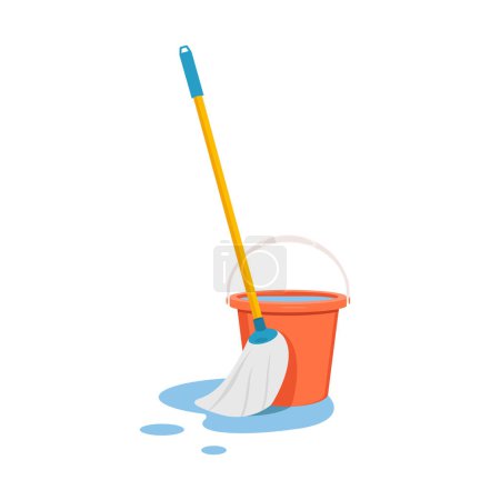 Illustration for Cleaning products and supplies. Mop and bucket cleaning icon - Royalty Free Image