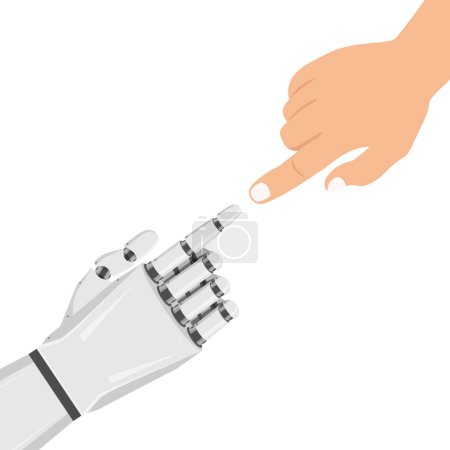 Illustration for Technology meets humanity. Human hand and robotic hand. Symbol of connection between people and artificial intelligence technology - Royalty Free Image