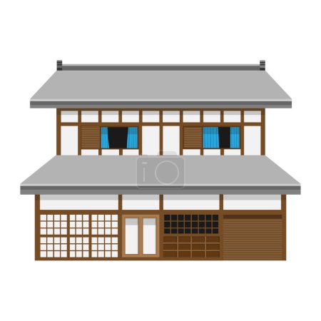 Téléchargez les illustrations : Maison de style japonais isolé sur fond blanc. Illustration vectorielle - en licence libre de droit