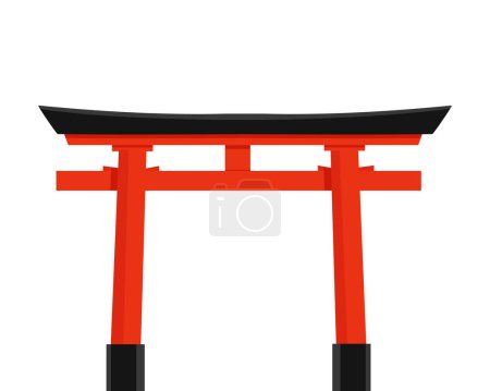 Ilustración de Puerta torii roja tradicional japonesa aislada sobre fondo blanco. Ilustración vectorial del hito de Itsukushima - Imagen libre de derechos