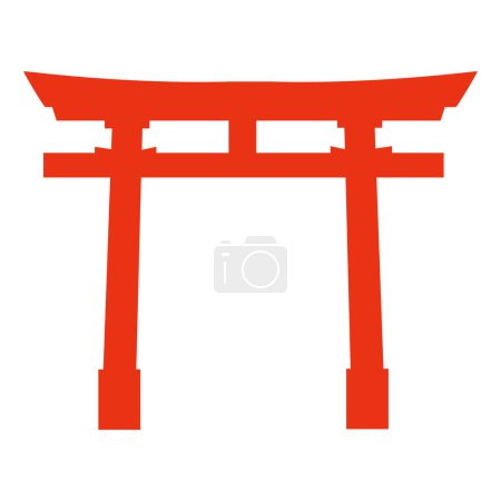 Ilustración de Puerta torii roja tradicional japonesa de Itsukushima hito aislado sobre fondo blanco. Icono de vector plano - Imagen libre de derechos