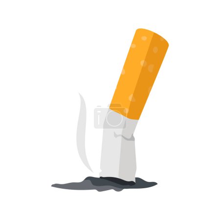 Illustration for Crushed smoked cigarette butt. Burnt cigarette butt isolated on white background. Vector illustration - Royalty Free Image