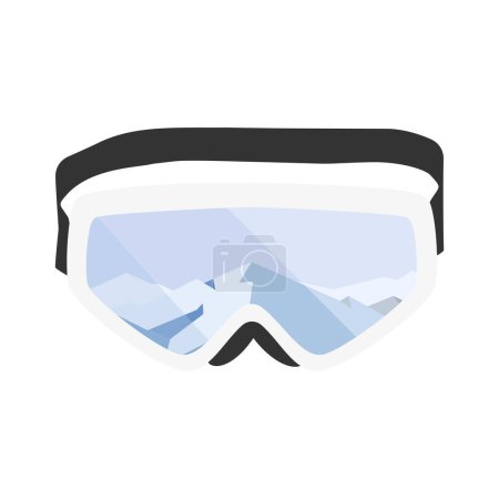 Snowboarding or skiing goggles protective mask with mountains landscape reflection. Vector illustration