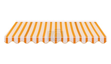 Ilustración vectorial tienda a rayas anaranjadas y blancas, toldo escaparate. Toldo, icono de dosel