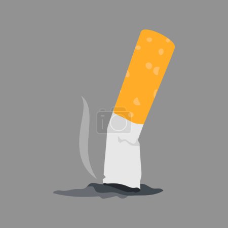 Crushed smoked cigarette butt. Burnt cigarette butt. Vector illustration
