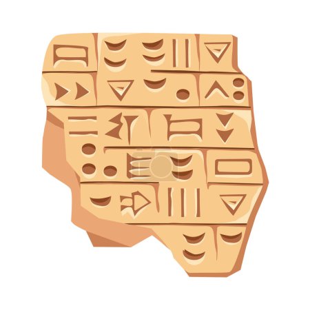 Ilustración de Tableta antigua de arcilla con escritura cuneiforme aislada sobre fondo blanco. Lenguaje de civilización sumeria o asiria. - Imagen libre de derechos