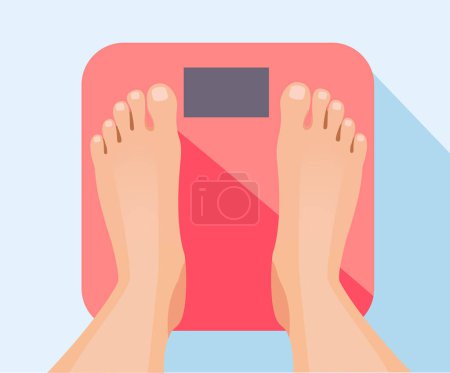 Bare feet female standing on weight scale. Vector illustration