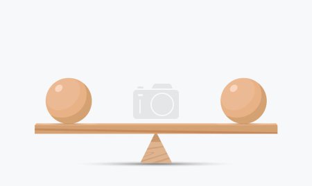 Foto de Concepto de equilibrio. Dos esferas en equilibrio. Balanceo de tablón de madera aislado sobre fondo blanco. Balanzas equilibradas. Equilibrio. Ilustración vectorial - Imagen libre de derechos